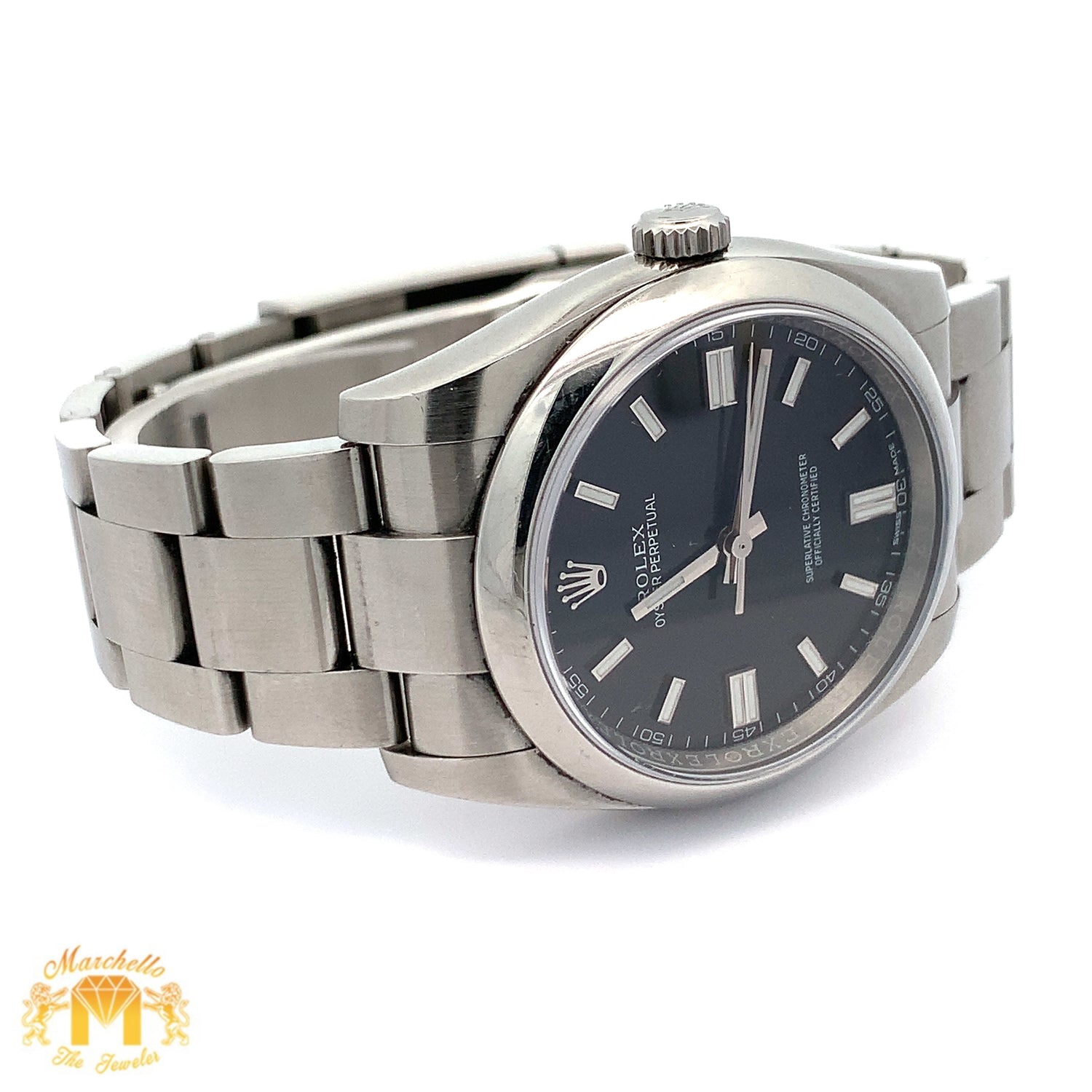 Full factory 36mm Rolex Watch with Stainless Steel Oyster Bracelet (Black dial with white hour markers) (Model number: 116000)