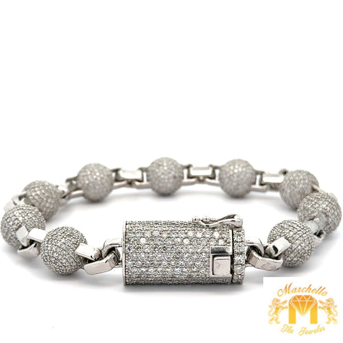 18ct diamonds 14k White Gold 54 grams Beaded Bracelet with Round Diamonds