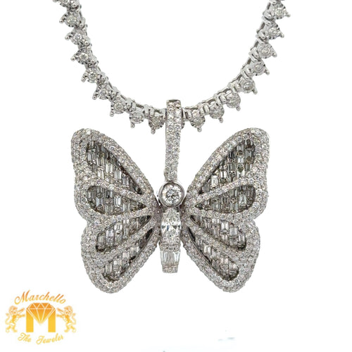 4 piece deal: 3.42ct diamonds 14k White Gold Solid Butterfly Pendant and White Gold Martini Style Chain with Diamonds Set