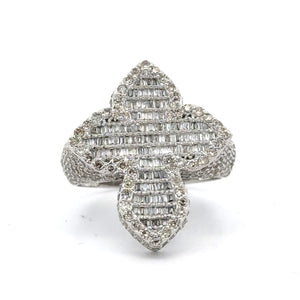 Gold and Diamond Cross Ring with Round and Baguette Diamonds (choose your color)