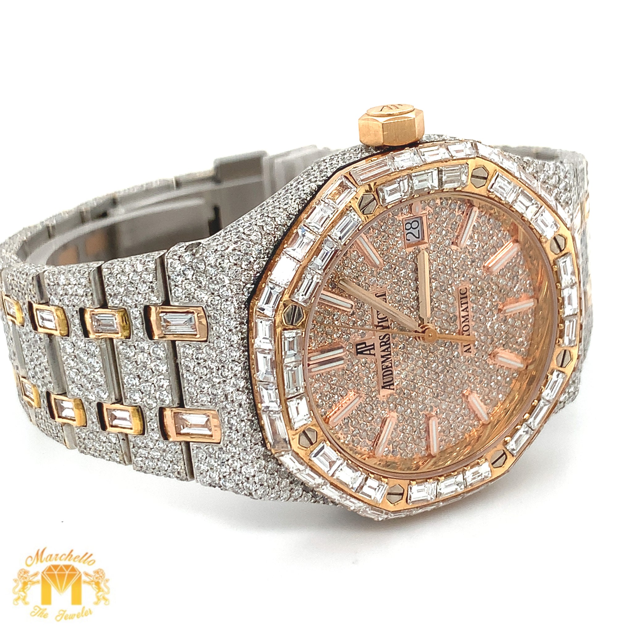 Iced out 37mm Audemars Piguet Two tone Rose Gold AP Diamond Watch