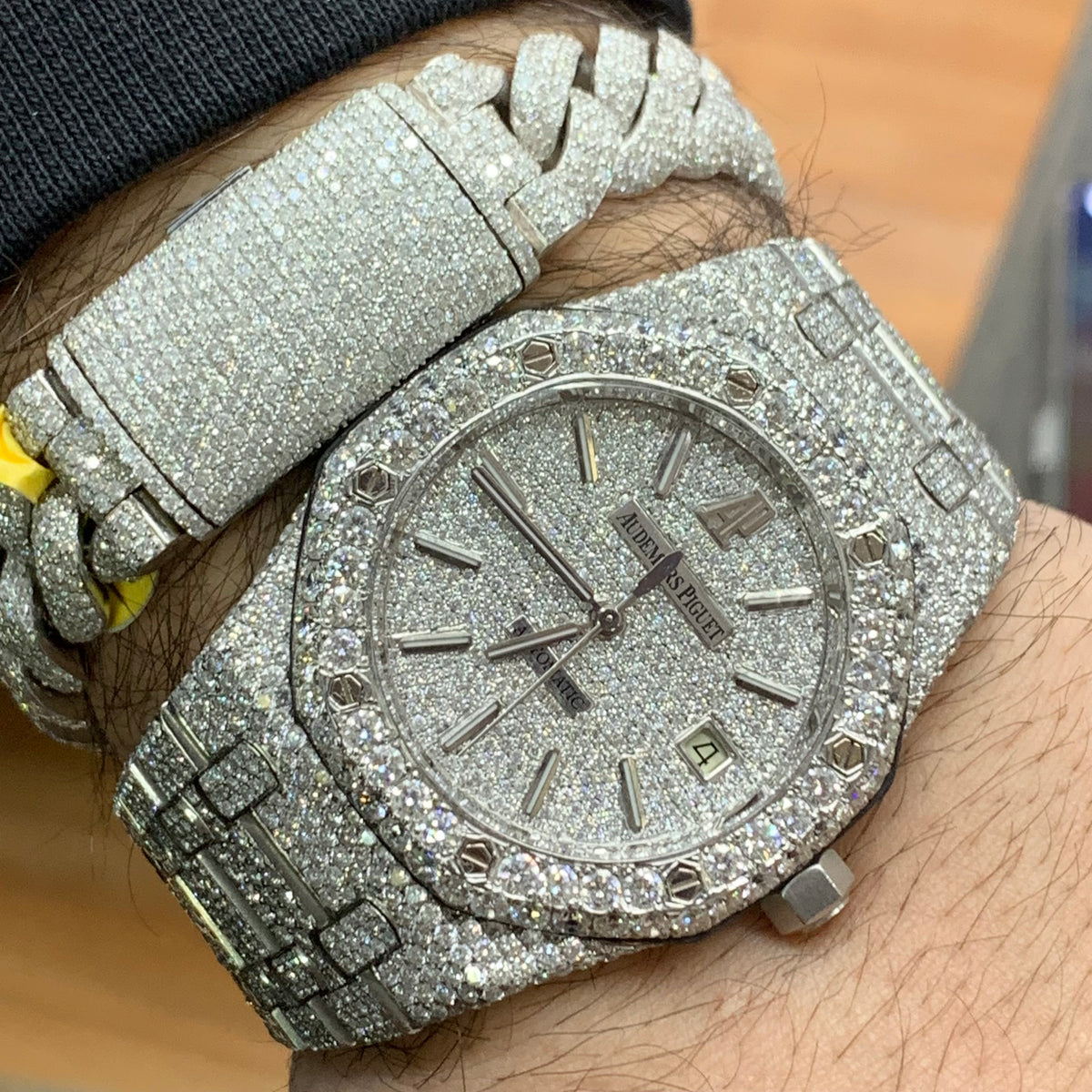Ap Watch Shell 4 piece deal: 39mm Iced out Audemars Piguet AP Watch + 14k White Gold ...