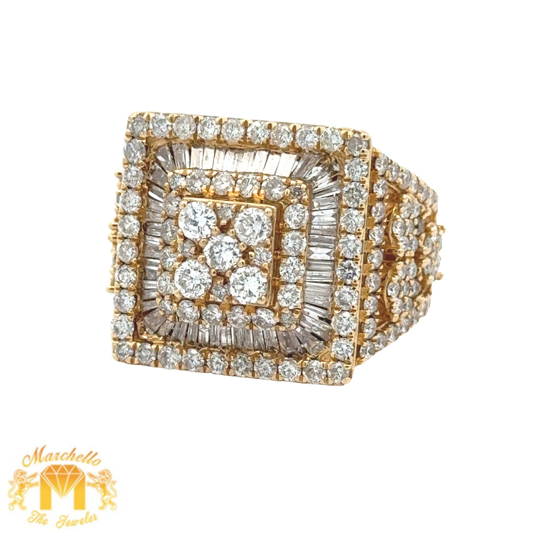 4.26ct diamonds 14k yellow gold Men`s Ring with Round and Baguette Diamonds