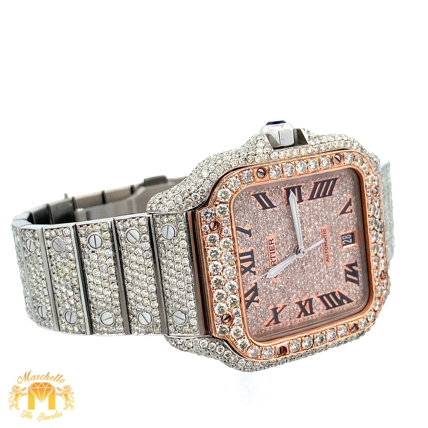 3 piece deal: 40mm Iced out Cartier Watch + Diamond Earrings + Gift from Marchello the Jeweler