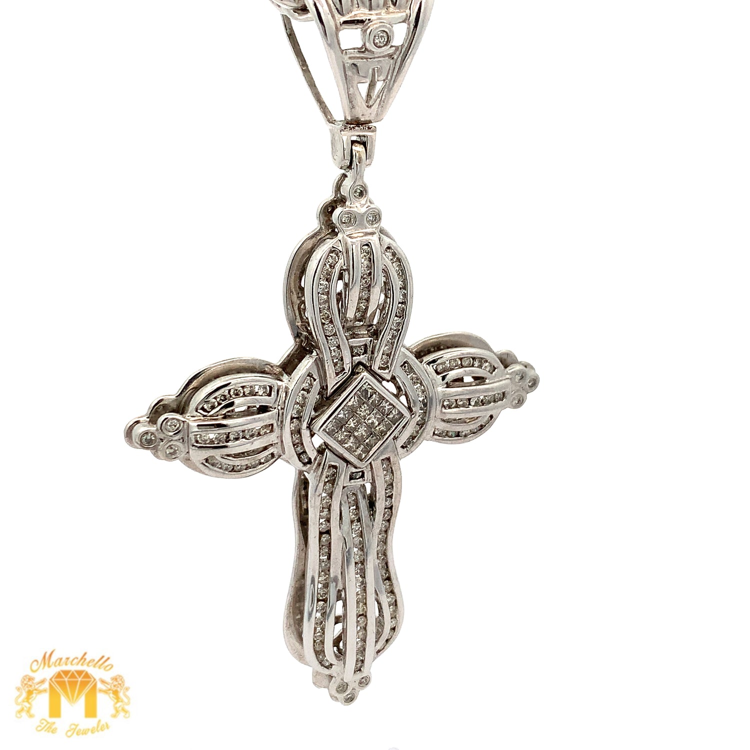 4.25ct Diamonds 14k White Gold Cross Pendant with Round and Princess Cut Diamonds