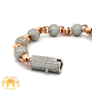 10.5ct diamonds 14k solid Rose Gold Beaded Bracelet with Round Diamonds