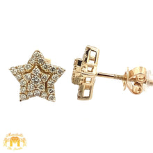 Load image into Gallery viewer, Gold and Diamond Star Earrings with Round Diamonds (choose your color)