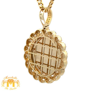 14k Yellow Gold and Diamond Picture Pendant and Yellow Gold Cuban Link Chain