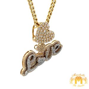 Gold and Diamond LOVE pendant and Gold Cuban Link Chain Set