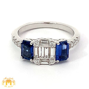 VVS/vs EF color high clarity diamonds set in a 18k White Gold Celine Diamond Ring with Blue Sapphire Stone