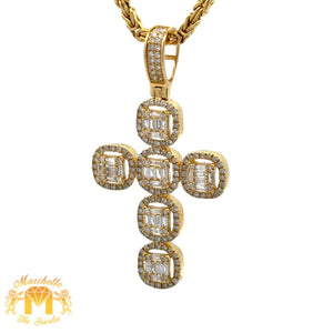 14k Yellow Gold and Diamond Cross Pendant and Yellow Gold Byzantine Chain Set