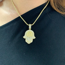 Load image into Gallery viewer, 3.27ct Diamonds Large Hamsa Allah Pendant with Baguette and Round Diamonds and 2mm Ice Link Chain