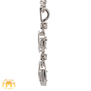 18k White Gold and Diamond Pendant with Combination of Fancy Shapes and 14k White Gold Fancy Link Chain Set