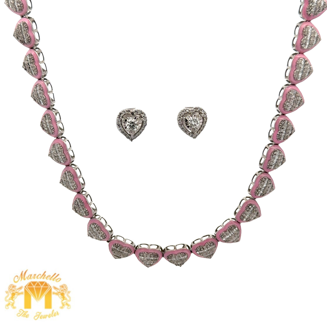3.47ct diamonds and White Gold Heart Necklace and 14k gold and diamond Heart Earrings (MOTHER`S DAY SPECIAL)
