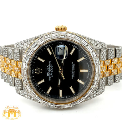 Iced out 41mm Rolex Datejust Watch with Two-tone Jubilee Bracelet
