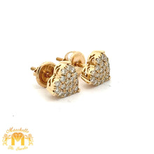 Load image into Gallery viewer, 14k yellow gold and diamond Heart Earrings with Round Diamonds