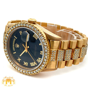 36mm 18k Yellow Gold Rolex Day-Date Diamond Watch (black dial, quick-set)