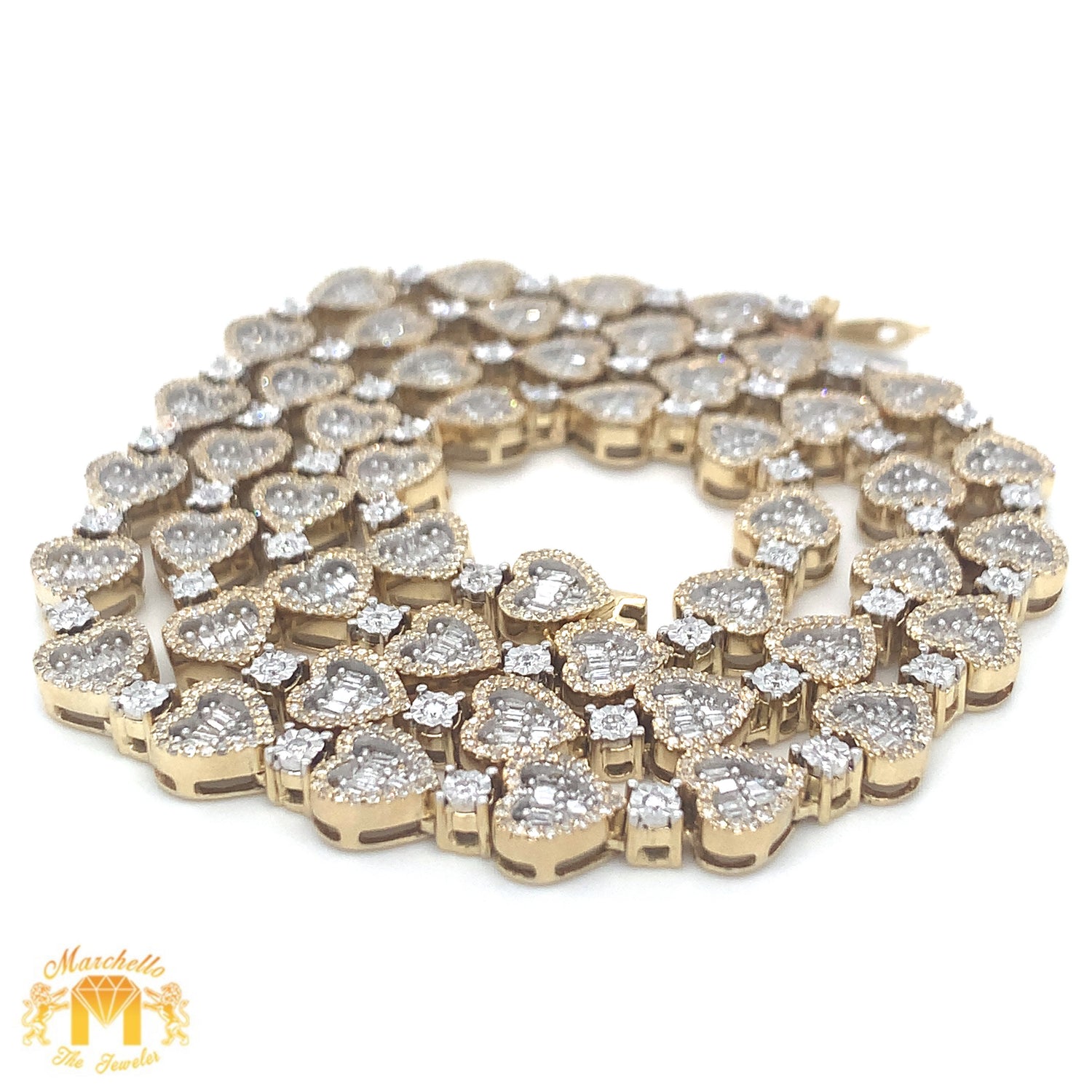 3.90ct Diamond Tennis Heart Gold Chain with Round and Baguette Diamond