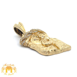 14k Yellow Gold and Diamond Jesus Head Pendant and 14k Yellow Gold Rope Chain Set