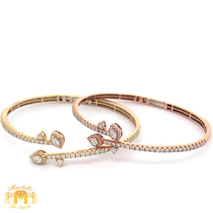 14k Gold and Diamond Floral Bangle Bracelet with Pear and Round Diamonds (choose your color)