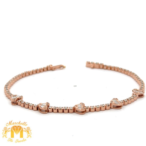 14k Gold and Diamond Fancy Tennis Bracelet with Baguette and Round Diamonds (choose your color)