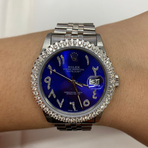36mm Rolex Diamond Watch with Stainless Steel Jubilee Bracelet (Navy blue dial with diamonds)