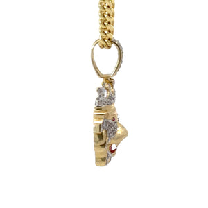 Yellow Gold and Diamond King Lion Pendant and Yellow Gold Chain