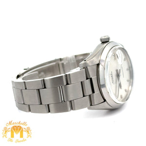 34mm Rolex Watch with Stainless Steel Oyster Bracelet (silver dial, smooth bezel)