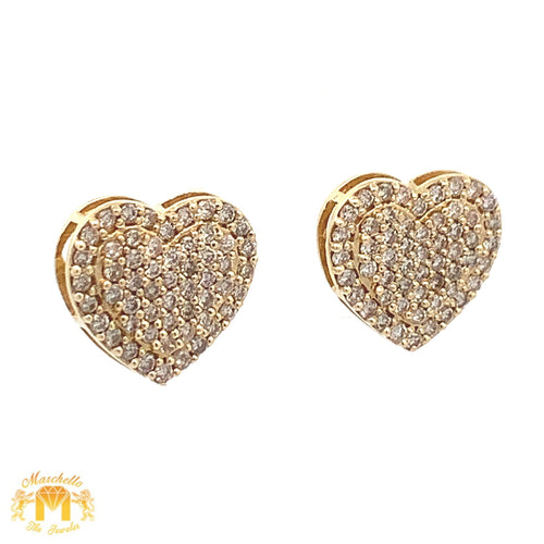 Yellow Gold and Diamonds Large Heart Earrings with Round Diamonds