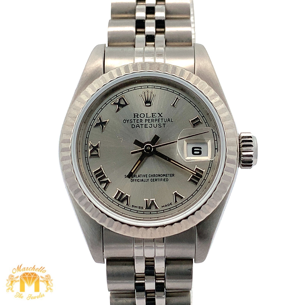 26mm Ladies` Rolex Watch with Stainless Steel Jubilee Bracelet (silver dial, fluted bezel)