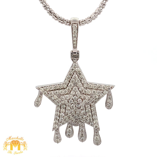 3.50ct diamonds 14k White Gold Star Pendant and 2mm Ice Link Chain Set