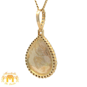 3ct diamonds Yellow Gold Tear Drop Picture Pendant and Yellow Gold Cuban Link Chain Set