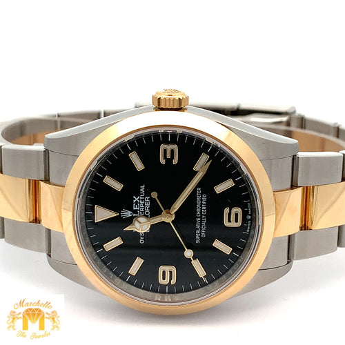 36mm Rolex Watch with Two-tone Oyster Bracelet (smooth bezel, black dial)
