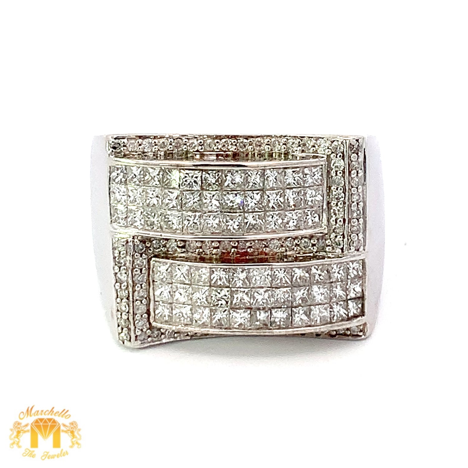 14k White Gold Men`s Diamond Ring with Round Diamonds