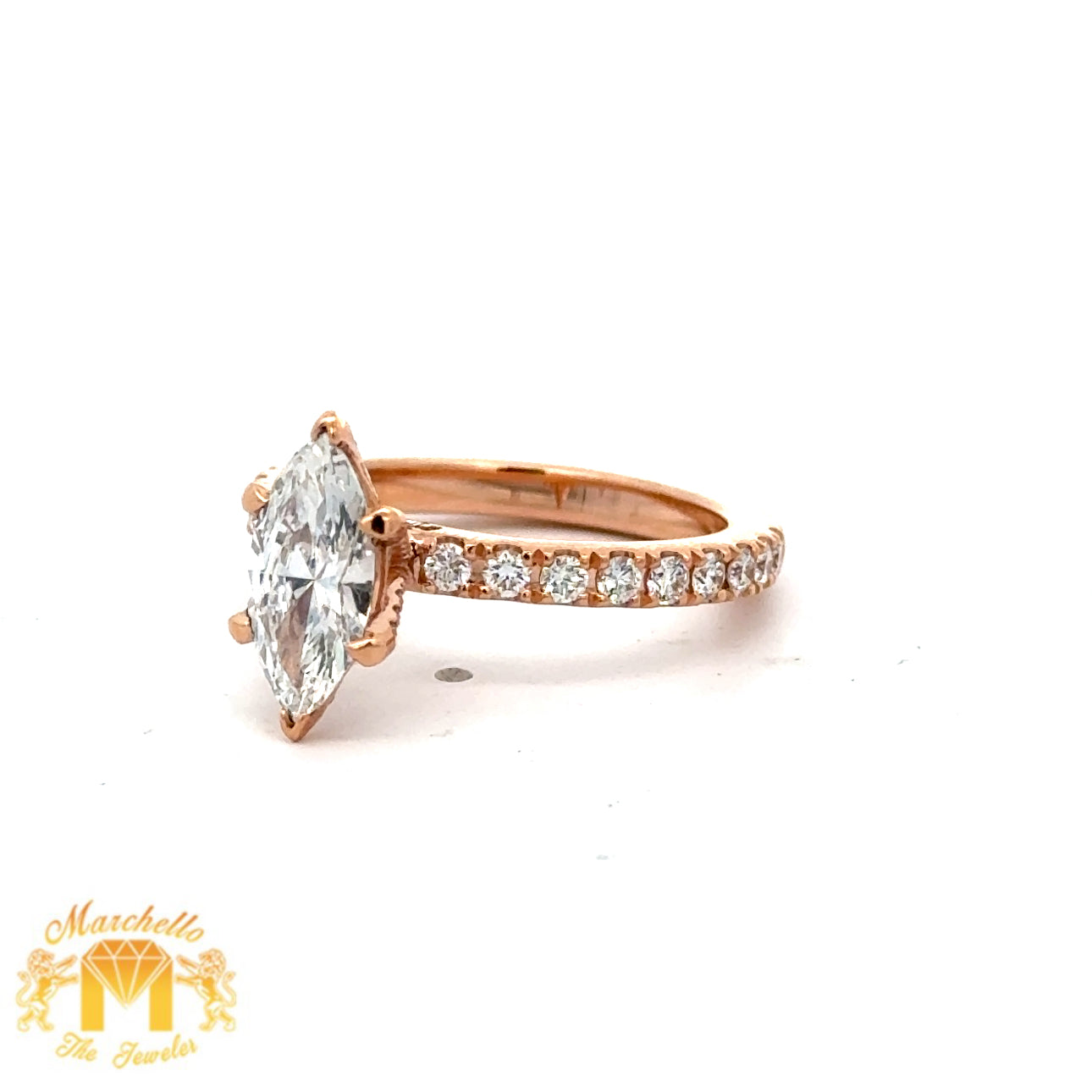 18k Rose Gold and Diamond Engagement Ring with Marquise and Round Diamonds