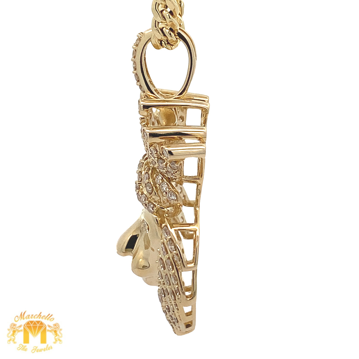 Yellow Gold and Diamond King Lion Pendant and Yellow Gold Cuban Link Chain Set
