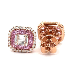 VVS/vs high clarity diamonds set in a 18k Rose Gold Ladies`Earrings with Pink Sapphire and Round Diamonds