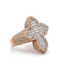 Load image into Gallery viewer, Gold and Diamond Cross Ring with Round and Baguette Diamonds (choose your color)