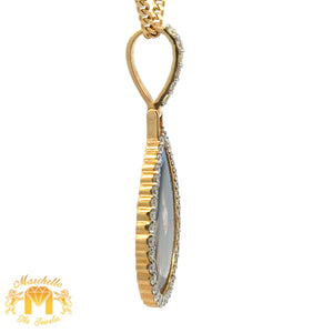 3ct diamonds Yellow Gold Tear Drop Picture Pendant and Yellow Gold Cuban Link Chain Set