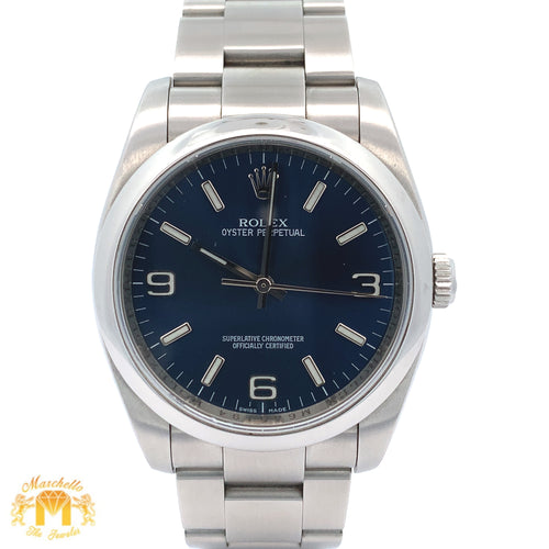 Full factory 36mm Rolex Watch with Stainless Steel Oyster Bracelet (Blue dial with white hour markers)