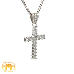 14k Gold and Diamond Cross Pendant and Gold Cuban Link Chain Set (choose your color)