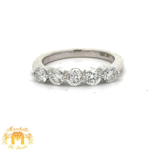 14k White Gold and Diamond  Ladies` Wedding Band with large round diamonds