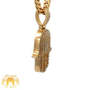 6.50ct diamonds 14k Yellow Gold and Diamond Hamsa Pendant and Yellow Gold Cuban Link Chain