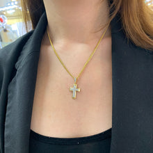 Load image into Gallery viewer, Yellow Gold and Diamond Cross Pendant with Round Diamonds and Yellow Gold Cuban Link Chain