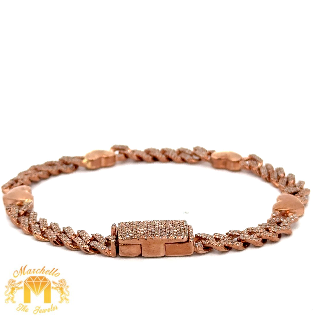 Gold and Diamond Miami Cuban Heart Bracelet with Round Diamonds (choose your color)