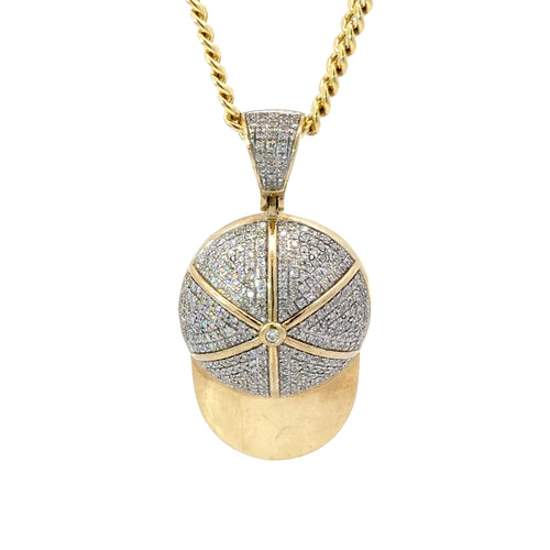 Yellow Gold and Diamond Cap Pendant and Yellow Gold Cuban Chain