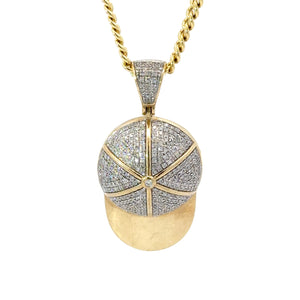 Yellow Gold and Diamond Cap Pendant and Yellow Gold Cuban Chain