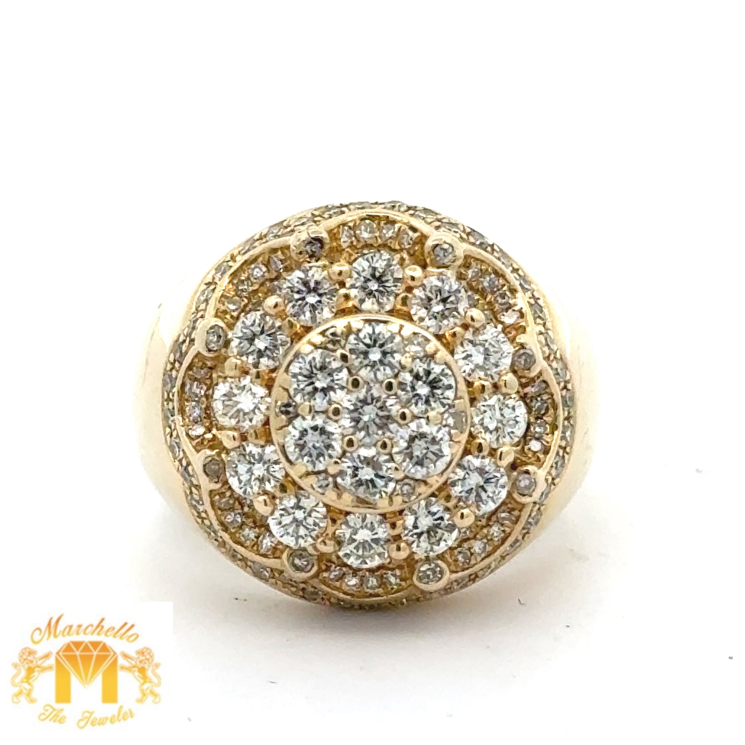 14k Yellow Gold and Diamond Men`s Ring with Round Diamonds