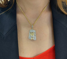 Load image into Gallery viewer, Yellow Gold and Diamond Jesus Head Pendant and Yellow Gold Cuban Chain