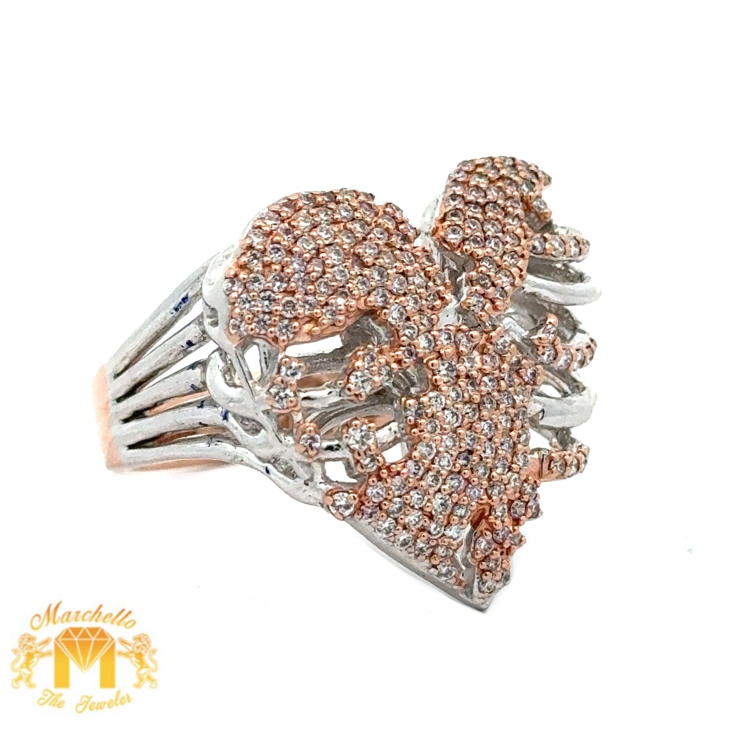 14k Two-Tone Gold and Diamond Heart Ring with Round Diamonds